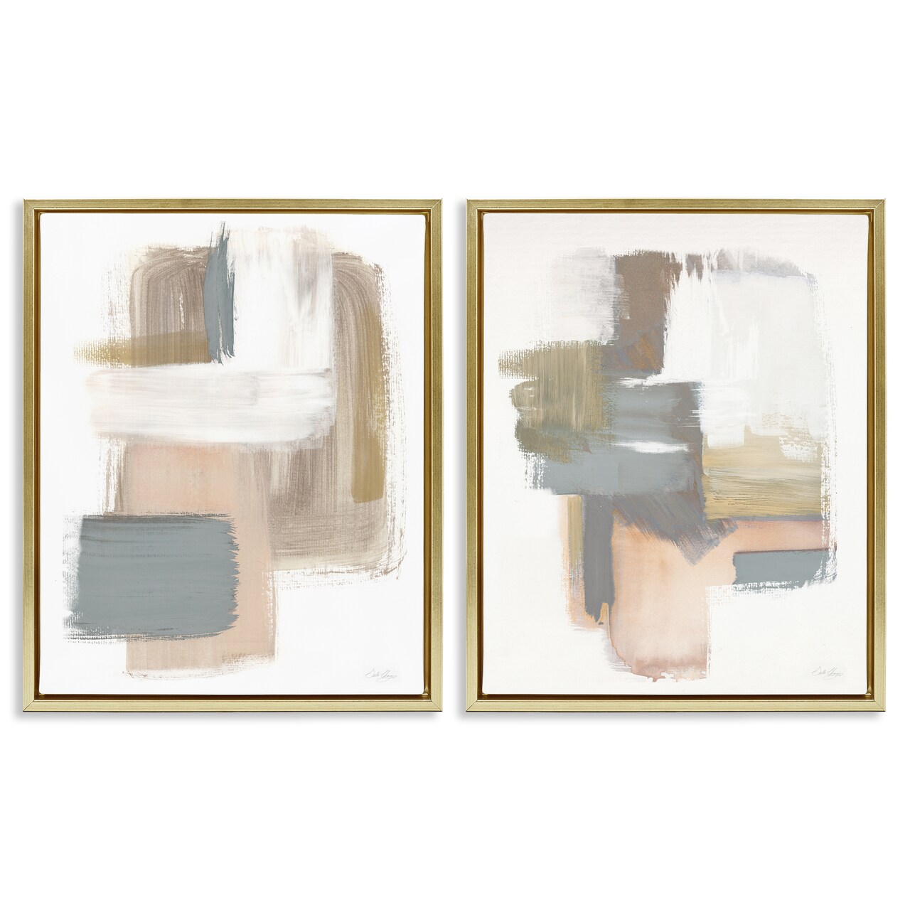 Stupell Industries Abstract Beige Brush Stroked Neutrals 2 pc Framed Floater Canvas Wall Art Set Design by Stella Chang